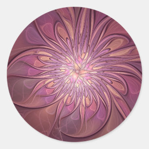 Adesivo Redondo Arte fractal floral moderna abstrata em cores de b