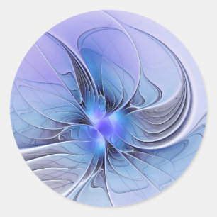 Adesivo Redondo Arte fractal moderna abstrata lavanda azul