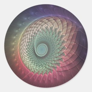 Adesivo Redondo Arte Fractal Moderna Colorida abstrato Snail