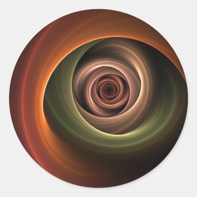 Adesivo Redondo Arte fractal moderno em cores quentes espiral 3D (Frente)