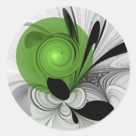 Adesivo Redondo Arte Fractal Preto e Branco Abstrato com Verde