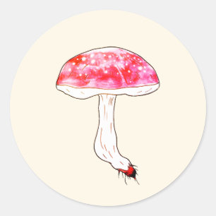 Adesivo Redondo Arte Fúngico Pastel Cute de Cogumelo Rosa Desenhad