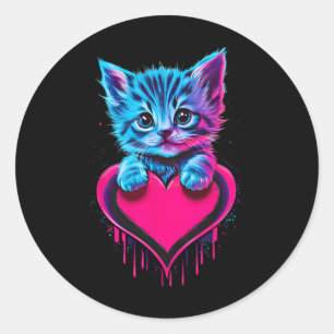 Adesivo Redondo Arte Glitch Luz Negra Divertida Gato Fofo Gatinho