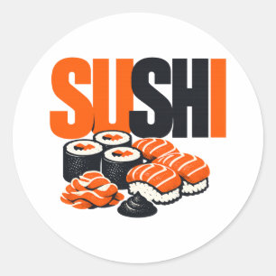 Adesivo Redondo Arte Gráfica de Sushi Moderno e Ousado