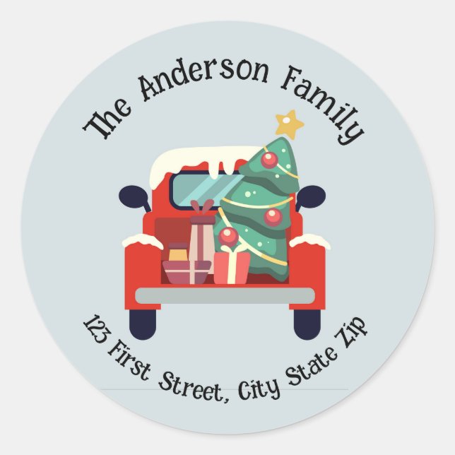 Adesivo Redondo Arte Gráfica De Truck Da Árvore De Natal Com Aquar (Frente)