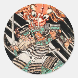 Adesivo Redondo Arte heroína Minamoto Yorimitsu Kuniyoshi Utagawa