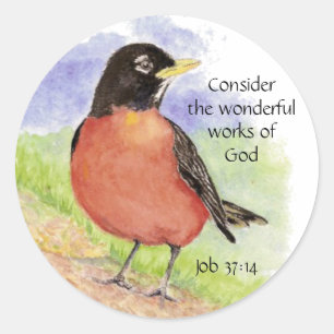 Adesivo Redondo Arte inspirada do pisco de peito vermelho da