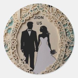 Adesivo Redondo arte intrincada do casal de casamento