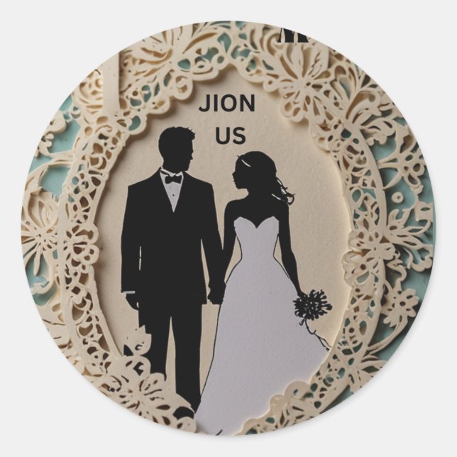 Adesivo Redondo arte intrincada do casal de casamento (Frente)