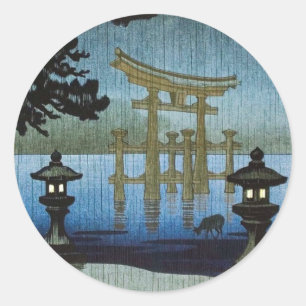 Adesivo Redondo Arte japonesa Ukiyo-e de Woodblock da chuva da