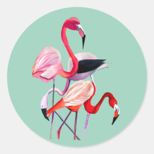 Adesivo Redondo Arte laranja flamingo aquarela