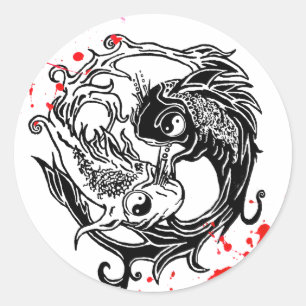 Adesivo Redondo Arte legal de tatuagem Yin Yang Koi Fishes