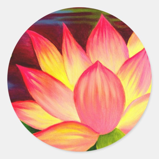 Adesivo Redondo Arte Lily Flor Chinesa Lotus (Frente)