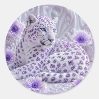 Adesivo Redondo Arte Majestosa de Leopardo Revestido de Joias Roxa