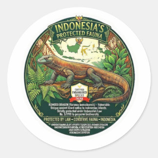 Adesivo Redondo Arte Majestoso do Dragão de Komodo - Ícone Indonés