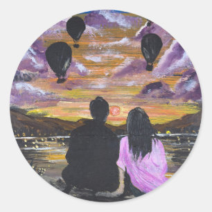 Adesivo Redondo Arte Manual – Pôr do Sol Juntos