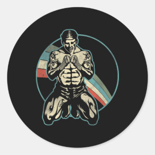 Adesivo Redondo Arte Marcial de Kickboxing Retro e Amantes de Kick