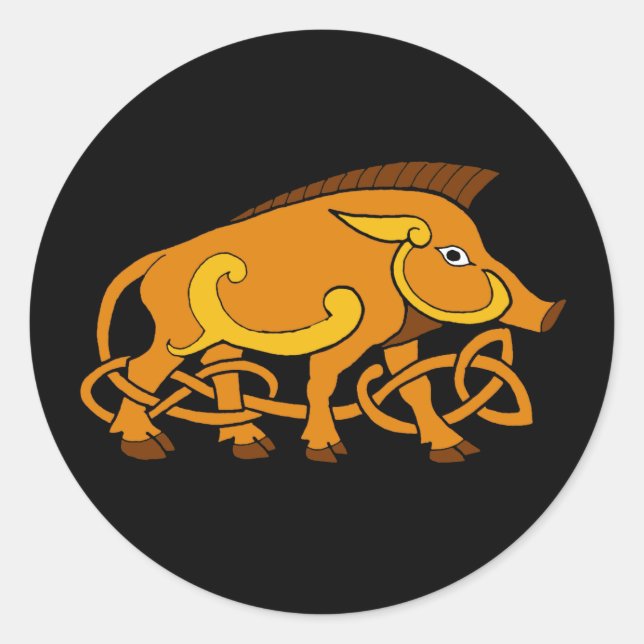 Adesivo Redondo Arte Medieval Celtic Knot Wild Boar (Frente)