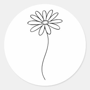 Adesivo Redondo Arte Minimalista de Flor de Margarida