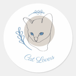 Adesivo Redondo Arte Minimalista de Gato de Olhos Azuis em Linha C