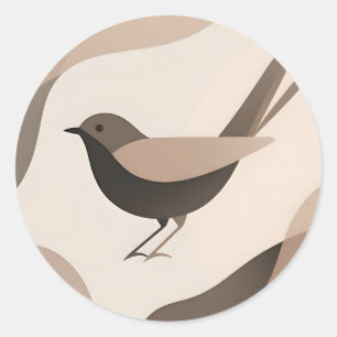 Adesivo Redondo Arte Minimalista de Pássaro Tons Neutros Natureza