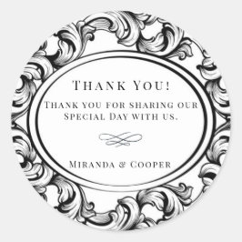 Adesivo Redondo Arte Moderna Deco Casamento de Folhagem Negra Obri