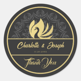 Adesivo Redondo Arte Moderna Deco Swan Casamento Dourado e Negro