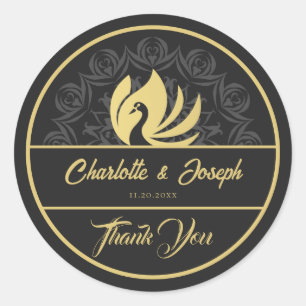 Adesivo Redondo Arte Moderna Deco Swan Casamento Dourado e Negro