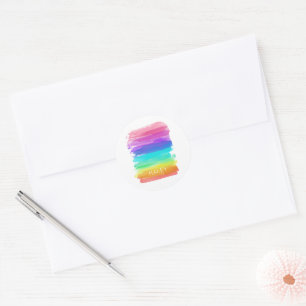 Adesivo Redondo Arte Moderna do Rainbow Watercolor Nome Colorido
