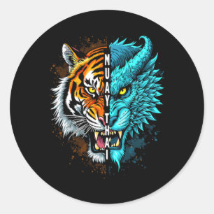 Adesivo Redondo Arte Muay Thai Tiger Dragon