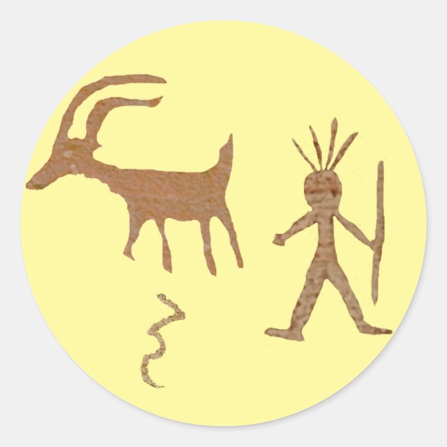 Adesivo Redondo Arte Nativa Americana, Petroglifos