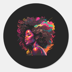 Adesivo Redondo Arte Negra Colorida Rainha Afro Melanin Derrubando