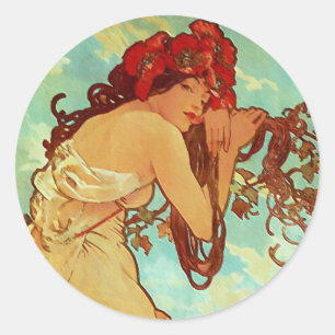 Adesivo Redondo Arte Nouveau - Mucha - verão