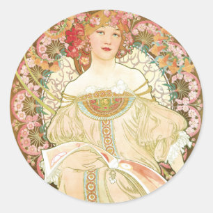 Adesivo Redondo Arte Nova Antiga, Champenois por Alphonse Mucha