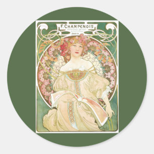 Adesivo Redondo Arte Nova Antiga, Champenois por Alphonse Mucha