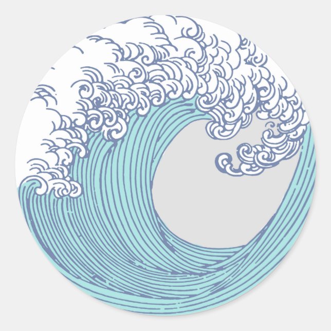 Adesivo Redondo Arte Oceânica Onda Surf Japonês (Frente)