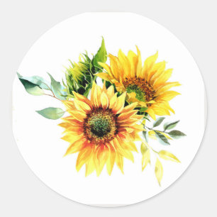 Adesivo Redondo Arte Original Aquarela Jardim Flor Girassol