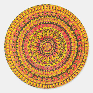 Adesivo Redondo Arte Original Mandala Laranja 