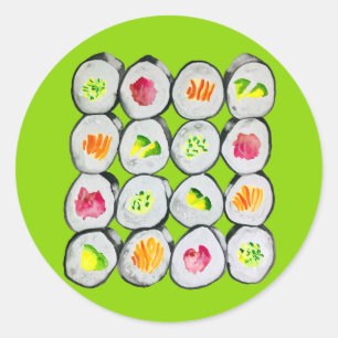 Adesivo Redondo Arte para ilustração de sushi