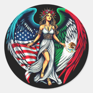 Adesivo Redondo Arte Patriótica WoMan Anjo Sinalizador Americano e