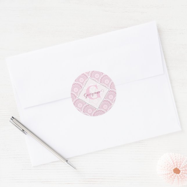 Adesivo Redondo Arte Personalizada Deco Rosa Confetti Lace Mandala (Envelope)