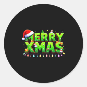 Adesivo Redondo Arte Pixel de Creeper Alegre de Natal Piada de Jog