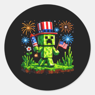 Adesivo Redondo Arte Pixel de Gamer Patriota Bandeira dos EUA 4 de