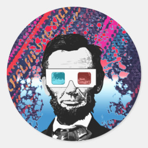 Adesivo Redondo Arte Pop Abraham Lincoln Óculos 3D Neon Patriótico