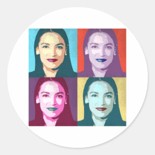 Adesivo Redondo Arte Pop Ocasio-Cortez