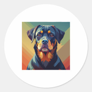 Adesivo Redondo Arte Pop Retro Rottweiler - Retrato Colorido de Ca