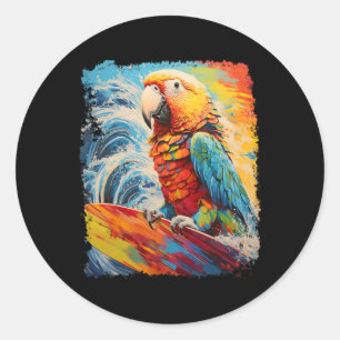 Adesivo Redondo Arte Pop Vintage Papagaio Surfista Pet Bird