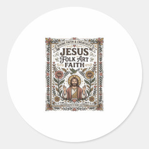 Adesivo Redondo Arte Popular Jesus Fé Arte Popular Cristã Fé