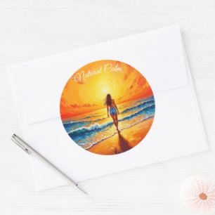 Adesivo Redondo Arte por pôr do sol laranja cor de laranja brilho