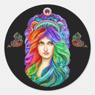 Adesivo Redondo Arte Rainbow Goddese Queen Fantasy